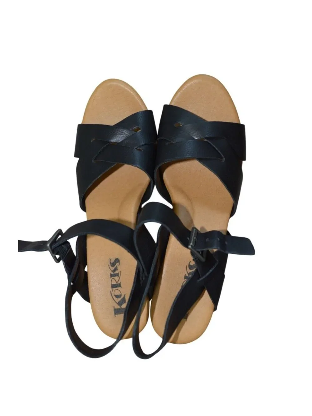 Korks by Kork Ease Bagley Black Block Heel Sandals Women's Size 8 Boho Summer